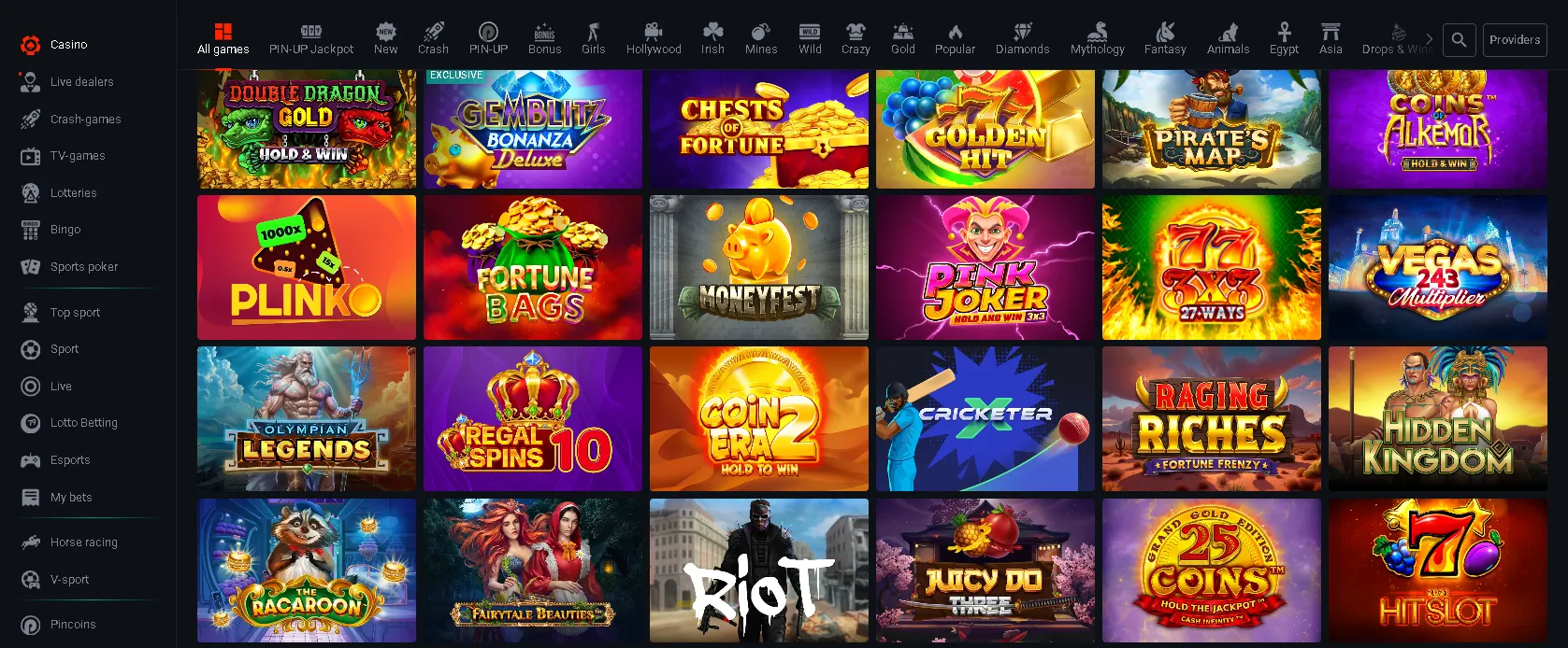 Pin Up canlı casino ve masa oyunları
